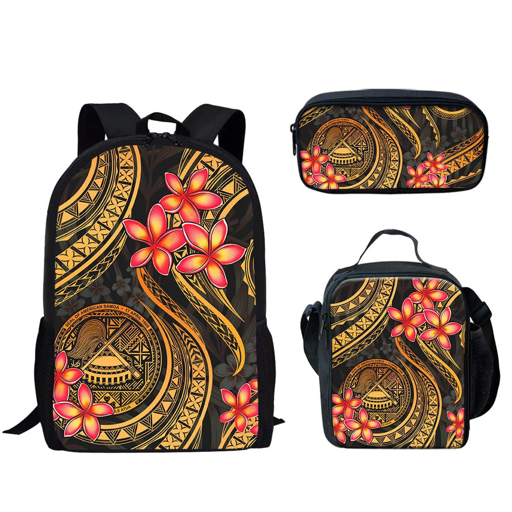 

3Pcs School Bag Set Polynesia Samoan Tribal Design Backpack for Teenager Boys Girls Campus Book Bag with Lunch Bag Pencil Bag