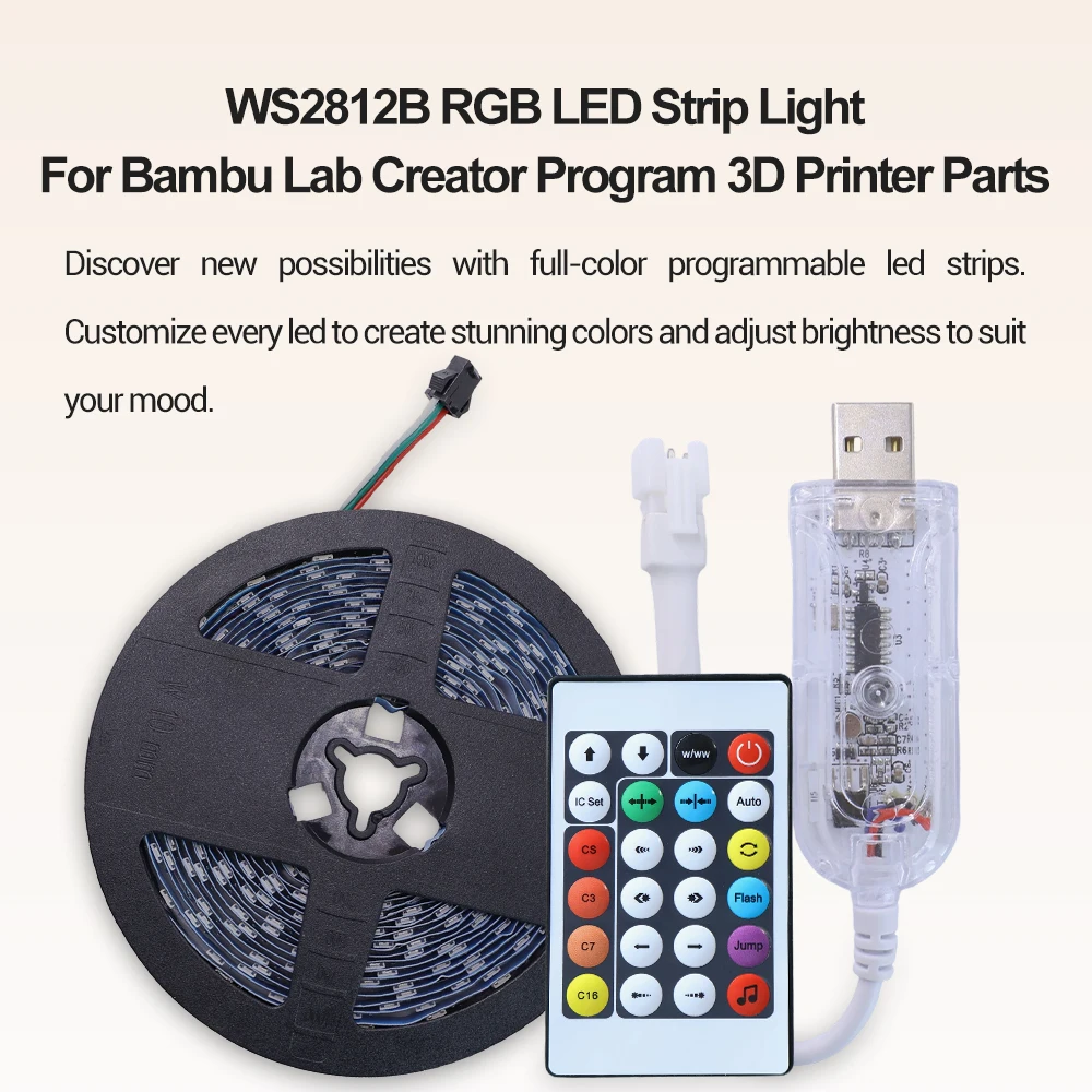 Latest Upgrade For Bambu Lab LED 001 RGB Stripe Light WS2812B 1M/5M Bluetooth Mobile APP Control Light Kit 3D printing Asseories