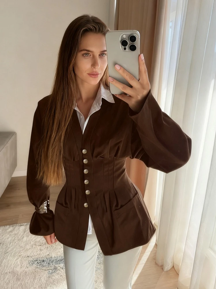 Tossy Elegant Tapered Waist V-Neck Blouse For Women Commuting Solid Long Sleeves Slim Patchwork Clothes 2025 New Women's Shirts