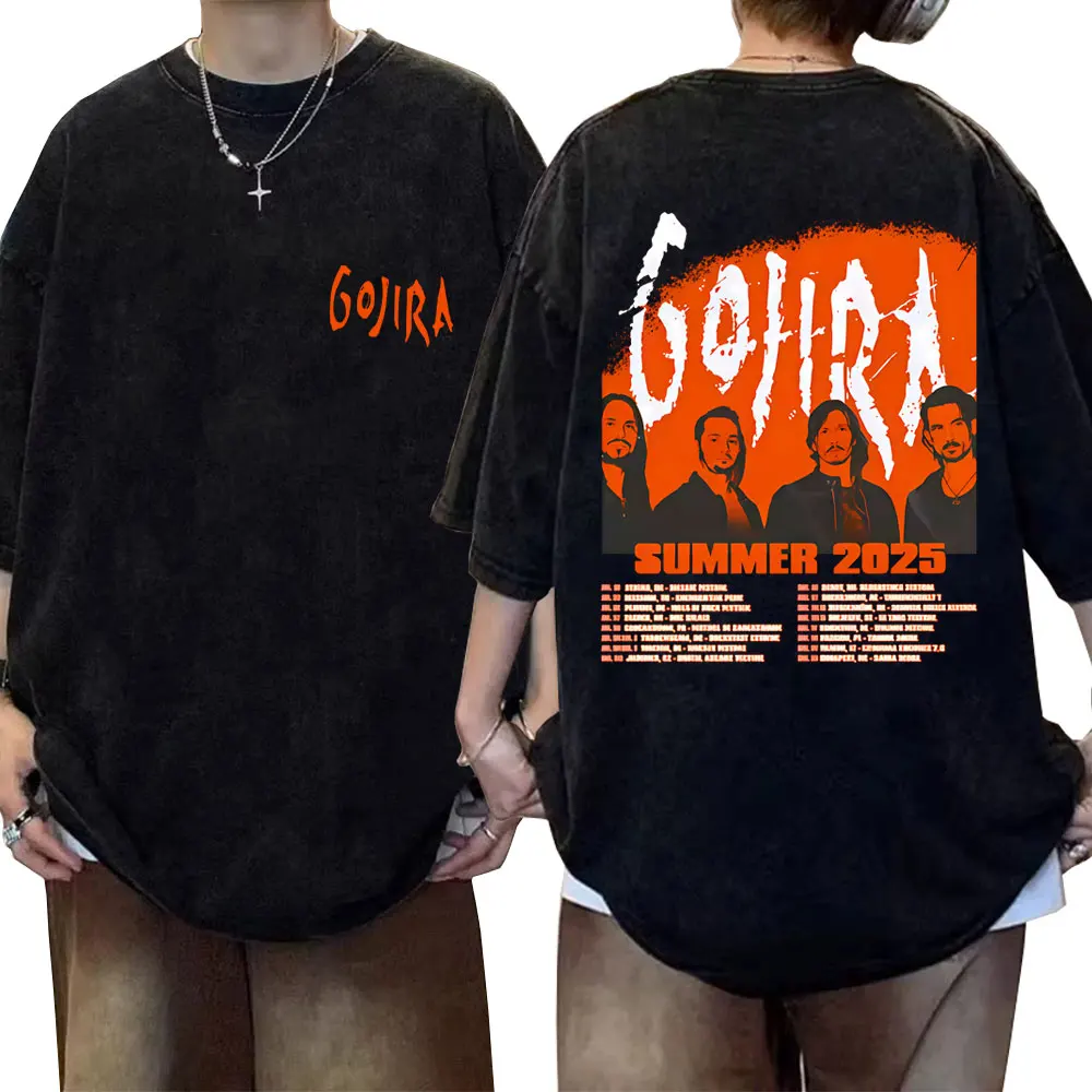 

Metal Band Gojira Summer Tour 2025 Vintage Washed T Shirt Men Women Classic Retro Rock Streetwear Male Casual Oversized T-shirts