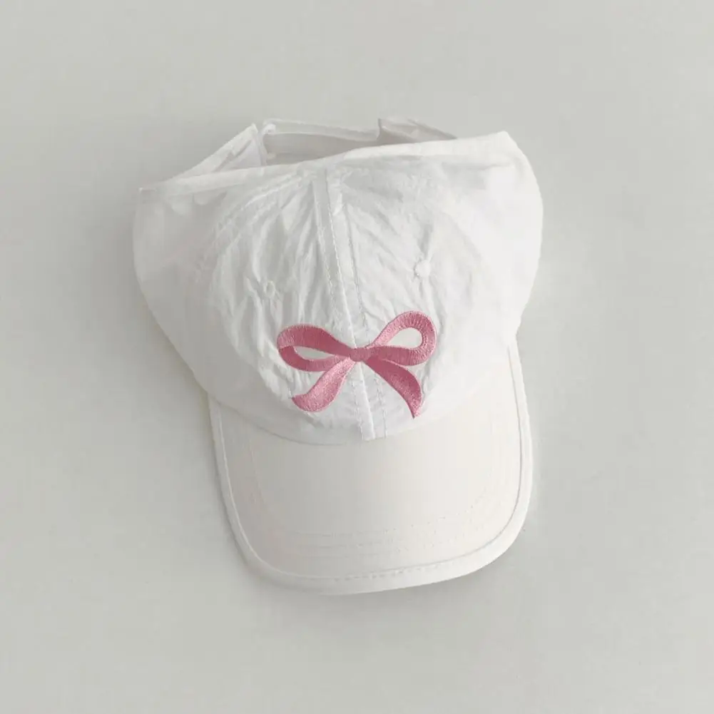 Children Baseball Hat Solid Color Baby Hat Girls' Anti-uv Baseball Hat with Bow Embroidery Ponytail Hole for Outdoor Activities