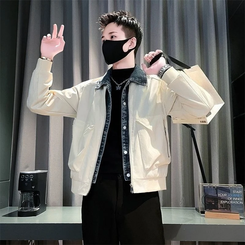 

2025 New Arrival Men's Stylish Denim Jacket Layered Look Fake Two Piece Autumn Winter Casual Outerwear