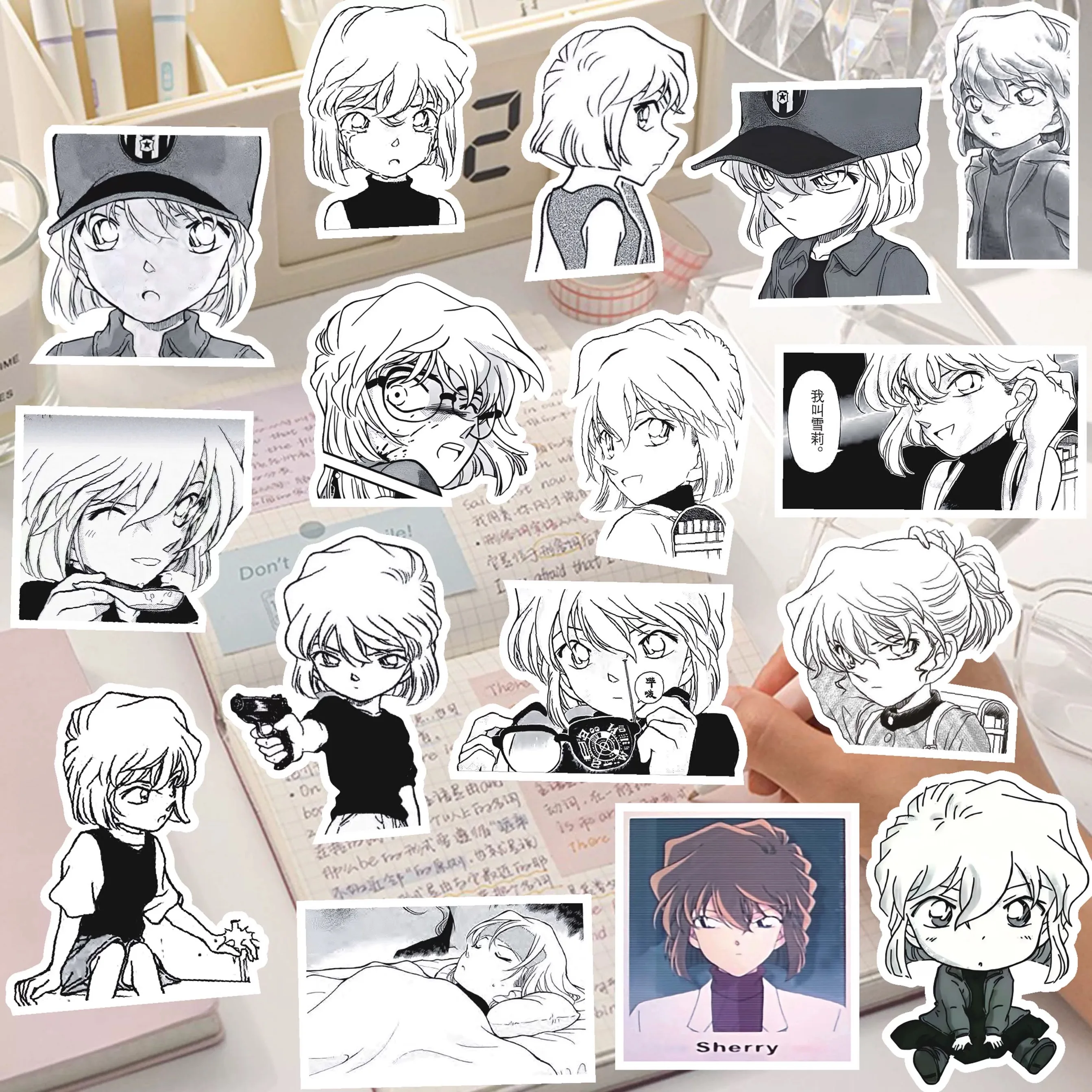 70Pcs Black and White Anime Detective Conan Guanmao Peripheral Cut-Cut Book Stickers Decorative Mobile Phone Case Water Cup Skateboard Graffiti Decals