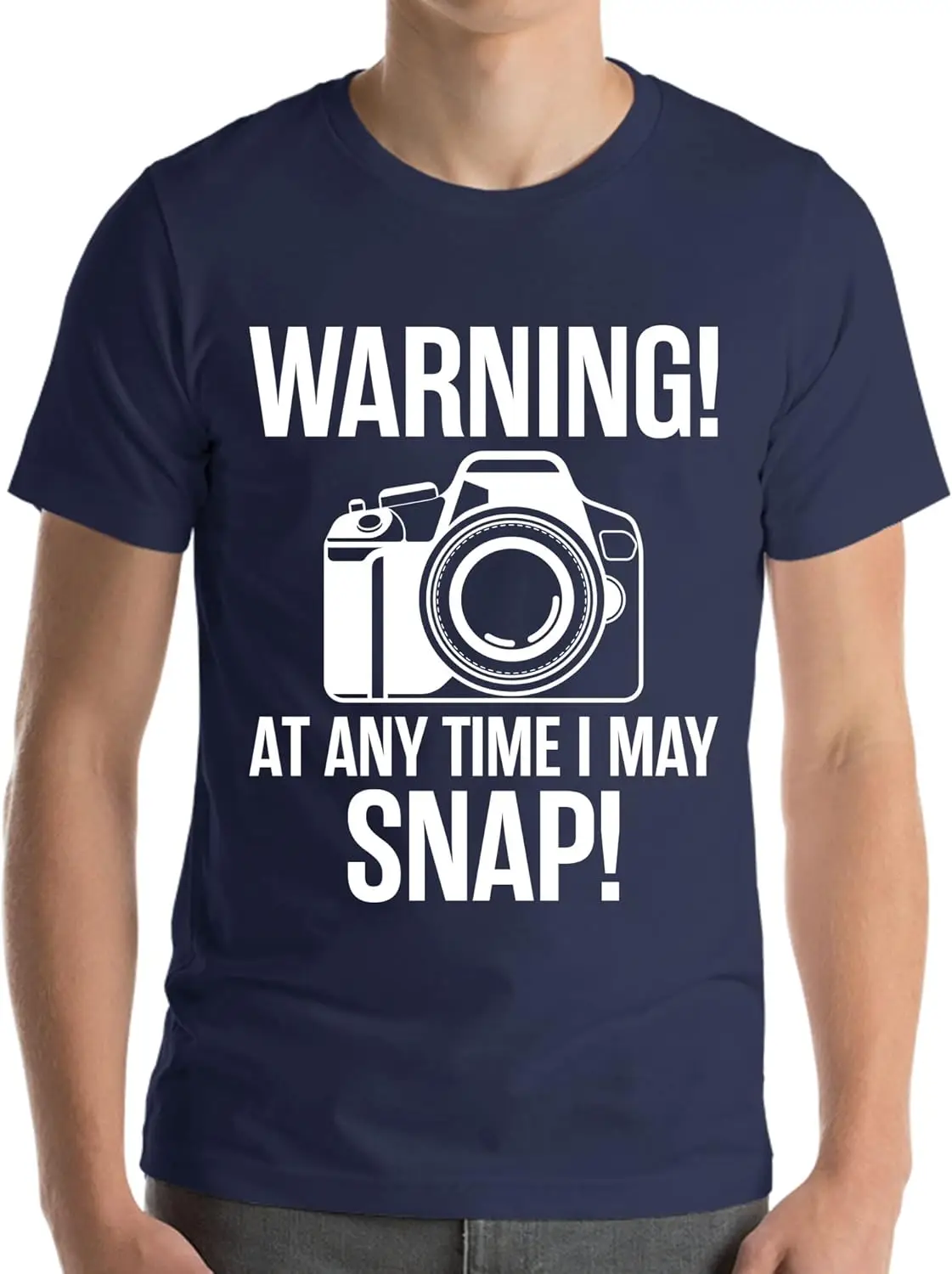 تحذير في أي وقت يمكنني المفاجئة كاميرا التصوير الفوتوغرافي مضحك مصور تي شيرت الرجال النساء الصيف اليومية Crewneck القطن قصير الأكمام
