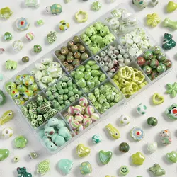 Fresh Green Ceramic Beads Cute Flowers Love Hearts Small Elephants Scattered Beads Handmade Diy Bracelets Jewelry Accessories