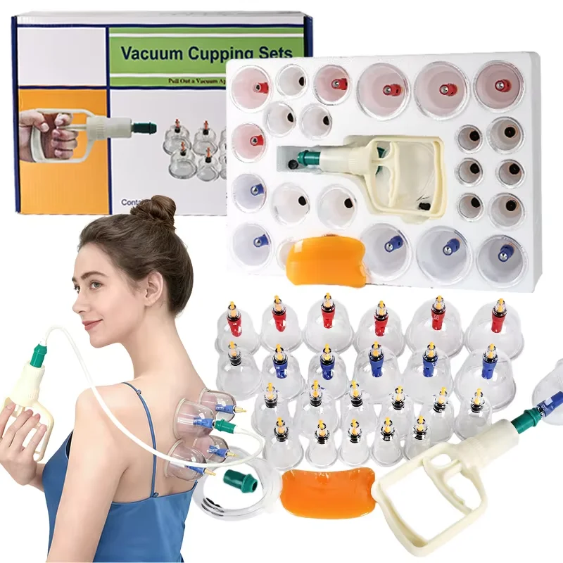 24pcs set Cupping Relaxation Kit with Hand Pump and Detailed Cupping Manual for Multiple Sizes of Vacuum Cups Massage Cupping