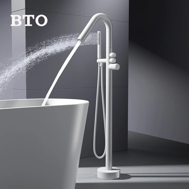 

BTO Freestanding Hot And Cold Faucet Copper Double Water Bath Faucet Double Control Floor Faucet