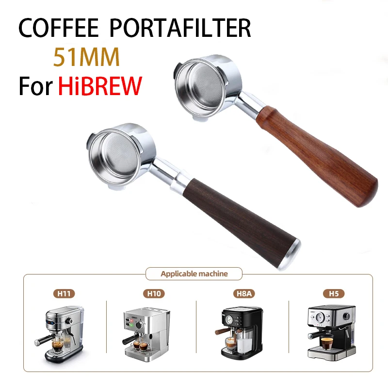 Filtro portafiltro per caffè senza fondo da 51mm con cestello da 2 tazze per macchina da caffè HiBREW H10/H11/H8A/H5