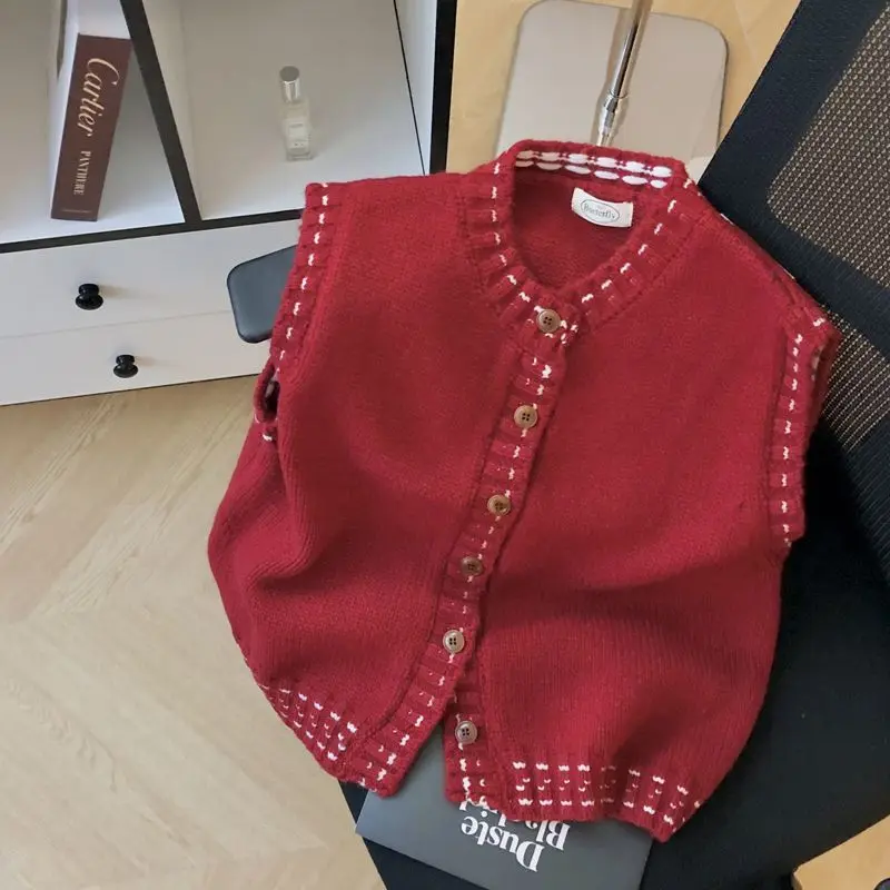 

Gagarich Fashion 2025 Round Neck Knitted Vest Spring Autumn New Sweater Shoulder Cardigan Loose Fit Top