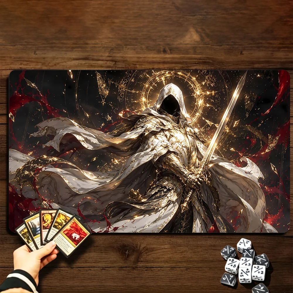 Magnificent Knight TCG Playmat Magic Playmat Gathering Gaming Mat with Stitched Edge Anti-slip base 60X35cm Trading Card Game