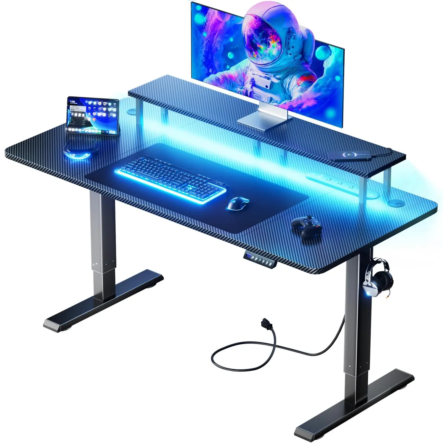 Electric Standing Gaming Desk with LED Lights, 47 Inch Height Adjustable Gaming Table Sit Stand Computer, Customized