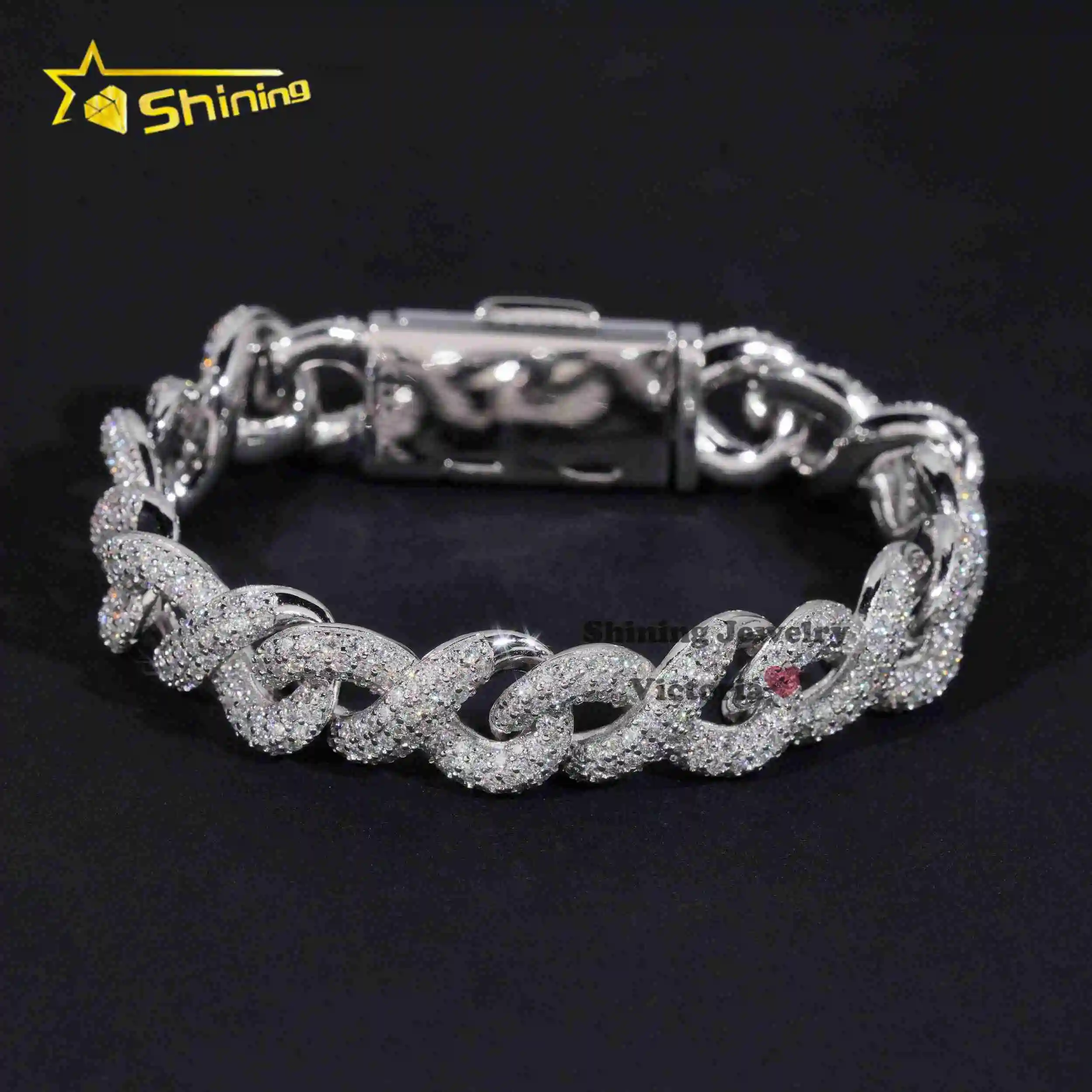 

Fashion Best Selling Prong Setting White 12MM Cuban Bracelet Iced Out Jewelry Moissanite Diamond Hip Hop Infinity Link Bracelet