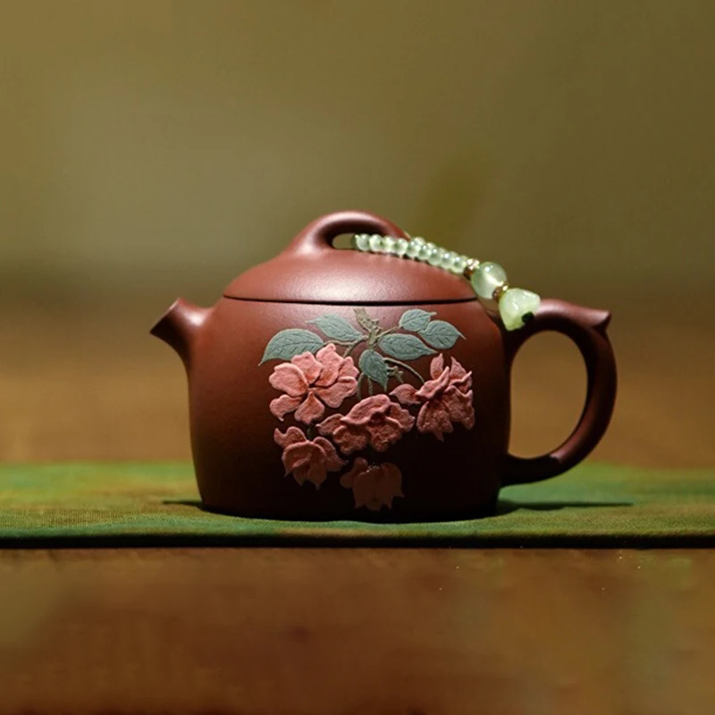 Yixing Purple Clay Teapot Handmade Literati Small Teapot Purple Clay Xu Yaowen Mud Painting Haitang Qin Quan 130cc