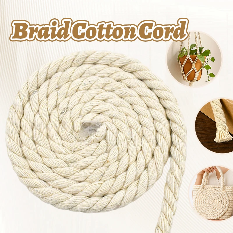 

2/5/10M 5-20mm Beige Cotton Rope 3 Shares Twisted Cord DIY Decoration Macrame Ropes for Bag Braided Cords Sewing Accessories