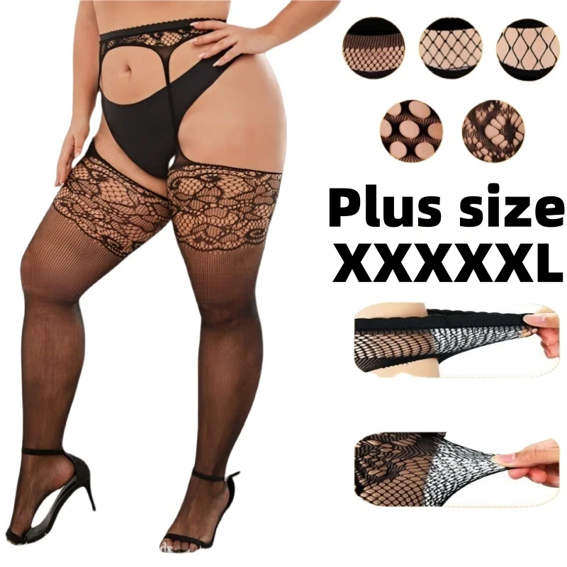 

NEWFUNJOIN Large Plus Size Fishnets Big Mesh Stockings Garter Belt Pantyhose Thigh High Sexy Hot Hollow Tights Women Panty Socks