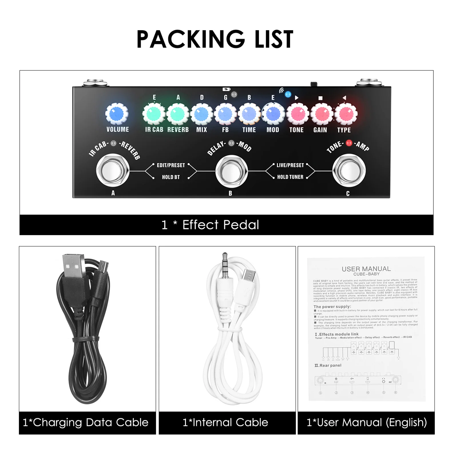 

Портативная многофункциональная комбинированная педаль эффектов для электрогитары CUVAVE BABY с беспроводным воспроизведением музыки и записью с телефона