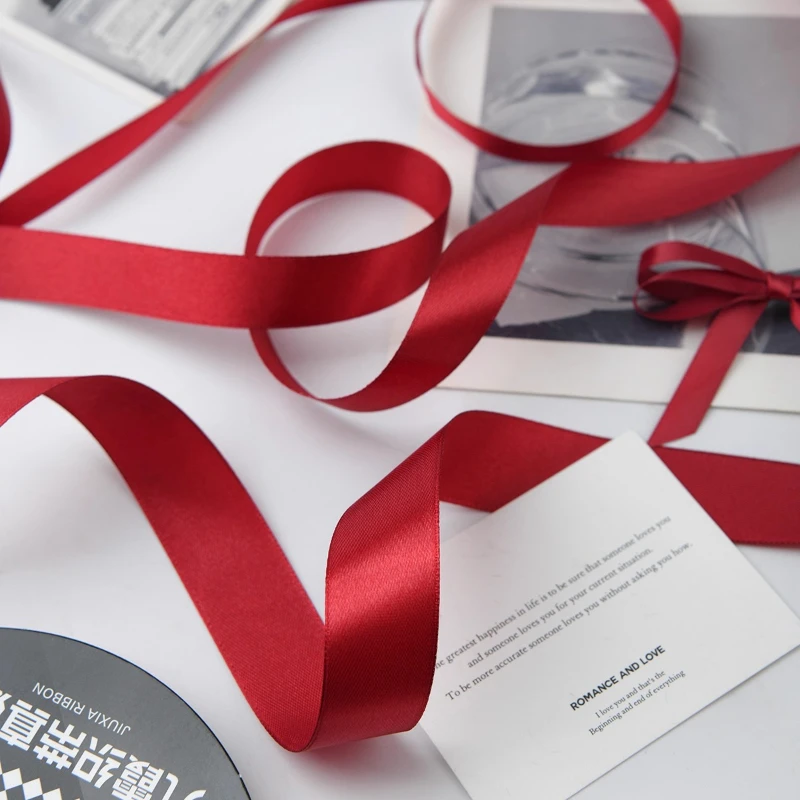(25 iarde/rotolo) 6mm ~ 75mm Vino Rosso Singola Faccia Nastro di Raso Confezione Regalo Festa di Natale Abbigliamento Cucito Tessuto Nastro Regalo