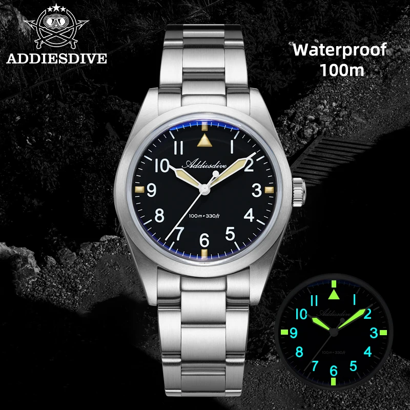 Addiesdive 36mm novo luxo relógio de quartzo masculino liga titânio à prova dwaterproof água relógio ultrafino bolha vidro luminoso relógio de pulso luxo