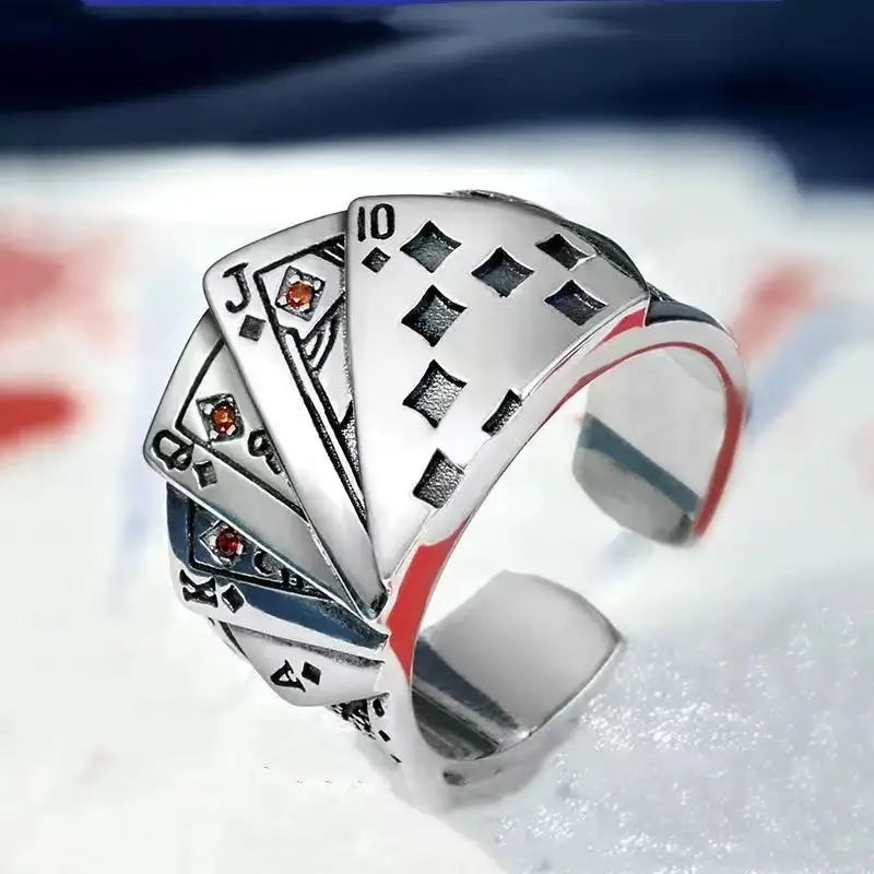 1PCS Fashion Retro Lucky Poker Opening Ring, Men's and Women's Fingers, Suitable for Daily Party Wearing
