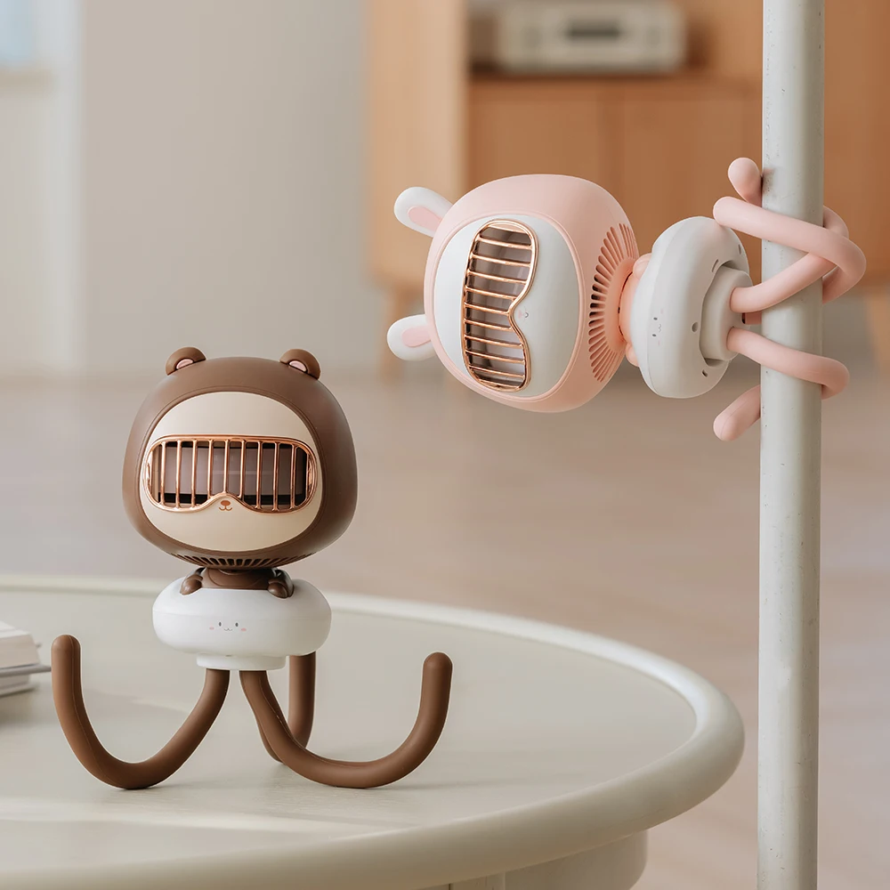 Mini Handheld Stroller Fan, Portable Personal Baby Fan with Flexible Octopus Holder, 3600mAh Battery, 4 Speeds, USB Rechargeable image 2
