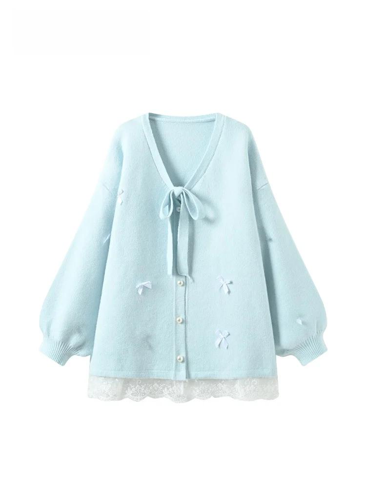 

Женский вязаный свитер Cara CLUB больших размеров с длинным рукавом, V-образным вырезом, свободного кроя, с кружевными вставками и узлом, из полиэфирного волокна, весенний