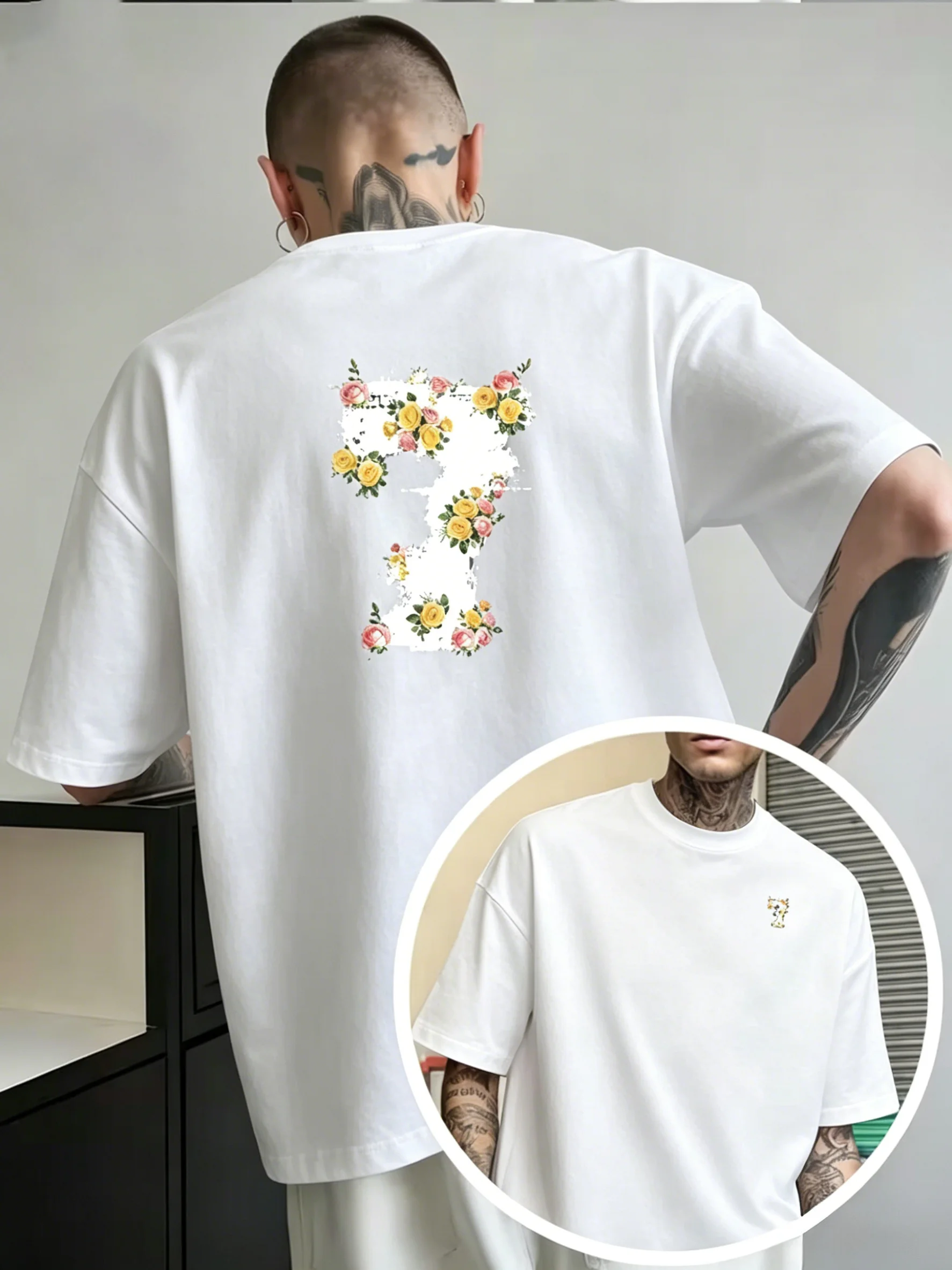 Men's Double-Sided Print T-Shirt—Breathable Short-Sleeve Crew Neck Top, Suitable for Lounging and Outdoor Wear