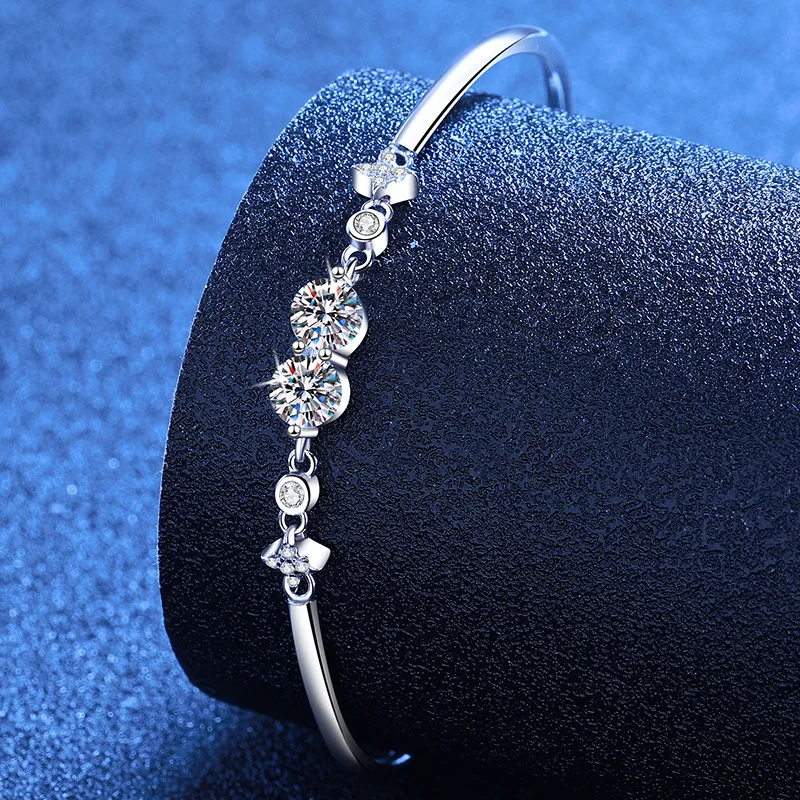 Popular Platinum PT950 18K Gold Bracelet Korean Version Simple Twin Star Adjustable Moissanite Light Luxury Bracelet for Women