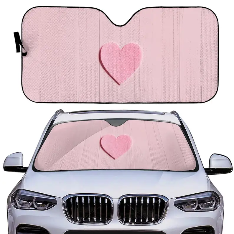 Windshield Sunshade, Cute Pink Car Shade for Women, Vehicle Sunblocker, Pink Car Decor Pink Car Accessories Gift PInk Sun Shade