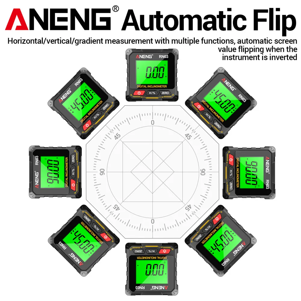Laser Digital Inclinometer ANENG RN01/RN02/RN03 Angle Gauge 360° Magnes Protractor 0.05° Accuracy Level Box for Woodworking Tool