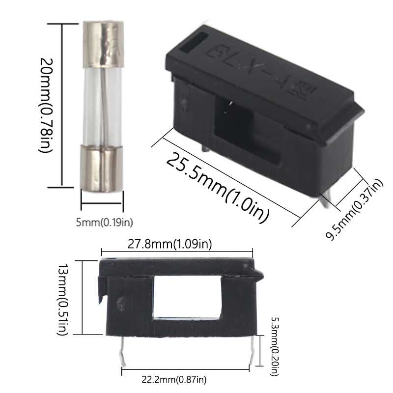【30-10PCS】BLX-A 5*20MM BLACK GLASS FUSE HOLDER 5*20 Insurance Tube Socket Fuseholder for 5X20MM 5X20 Fuse PCB BOARD