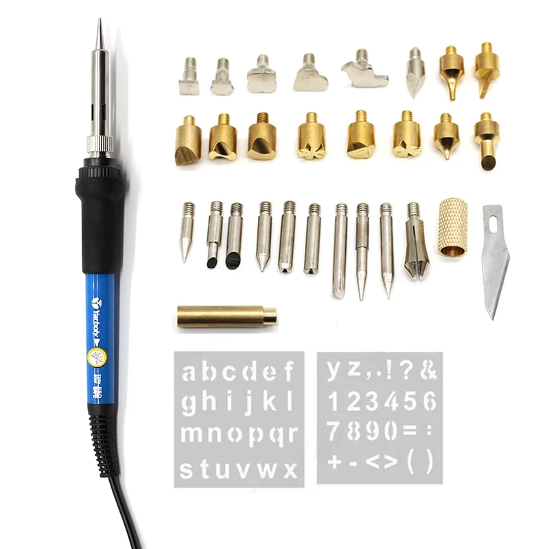 220V Soldering Iron 28 Pieces Set of Branding Heads Matching Heated Painting and Engraving Adjustable Constant Temperature