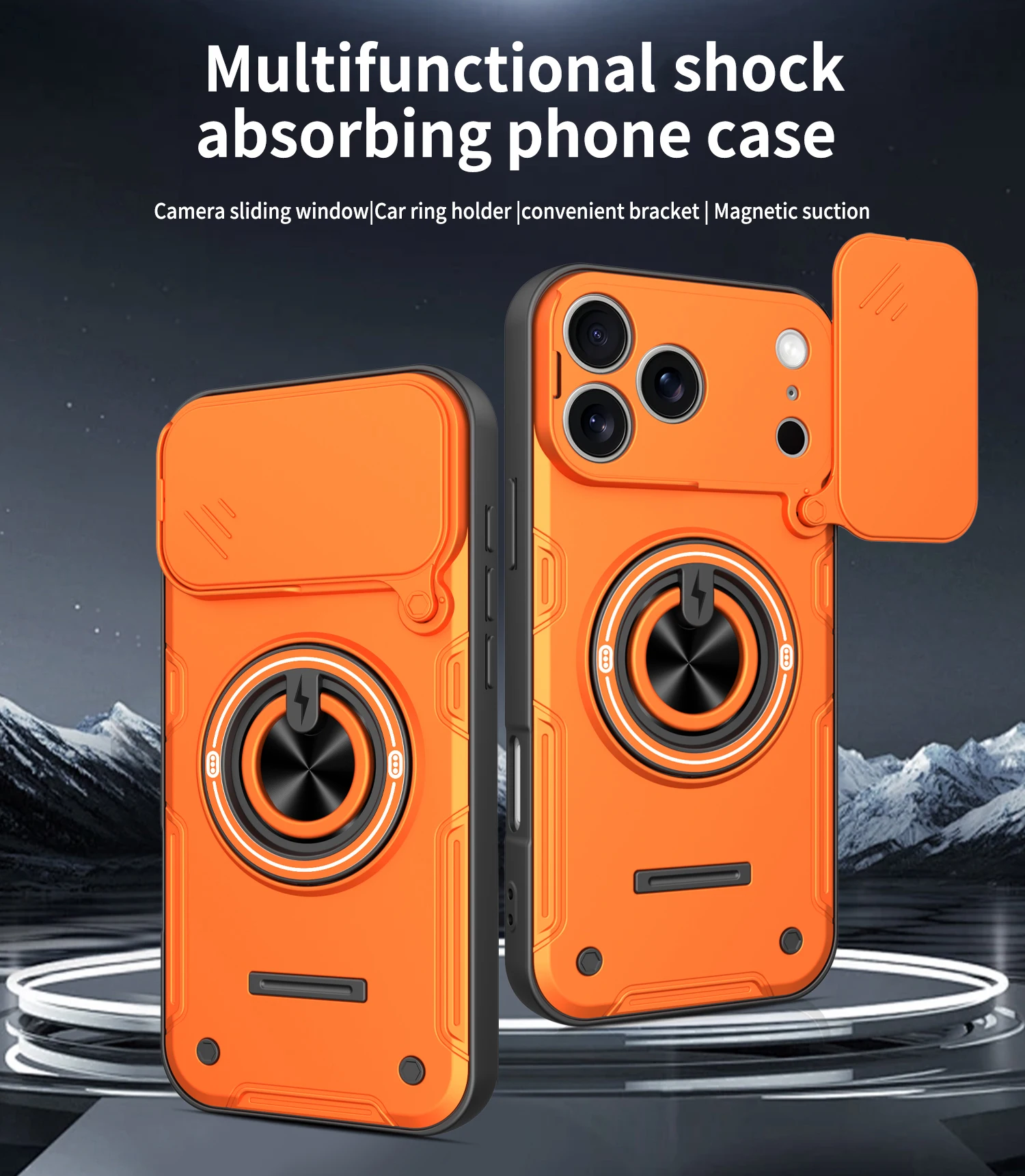 Stoßfeste Handyhülle für iPhone 17 16 Pro 17Pro Max mit Schiebe-Kameraschutz, Magnetring-Ständer und Schutzhülle – Detail 1