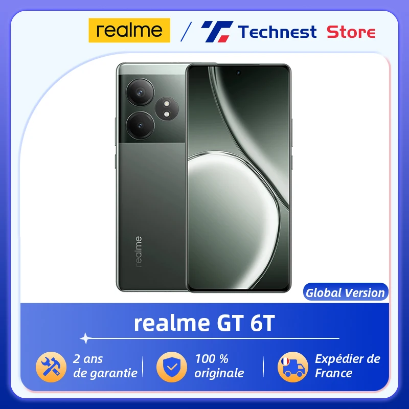 Version mondiale de realme GT 6T 5G smartphone 6000 nit Hyper Display 120 w SUPERVOOC Charge