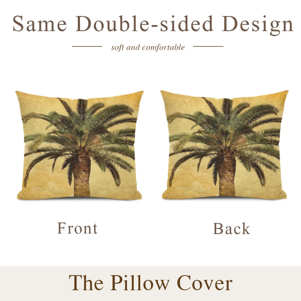 Tropical Retro Palm Tree Vintage Hawaiian Palms Pillow Case SoftCushion Cover For Home Decor Easy To Clean