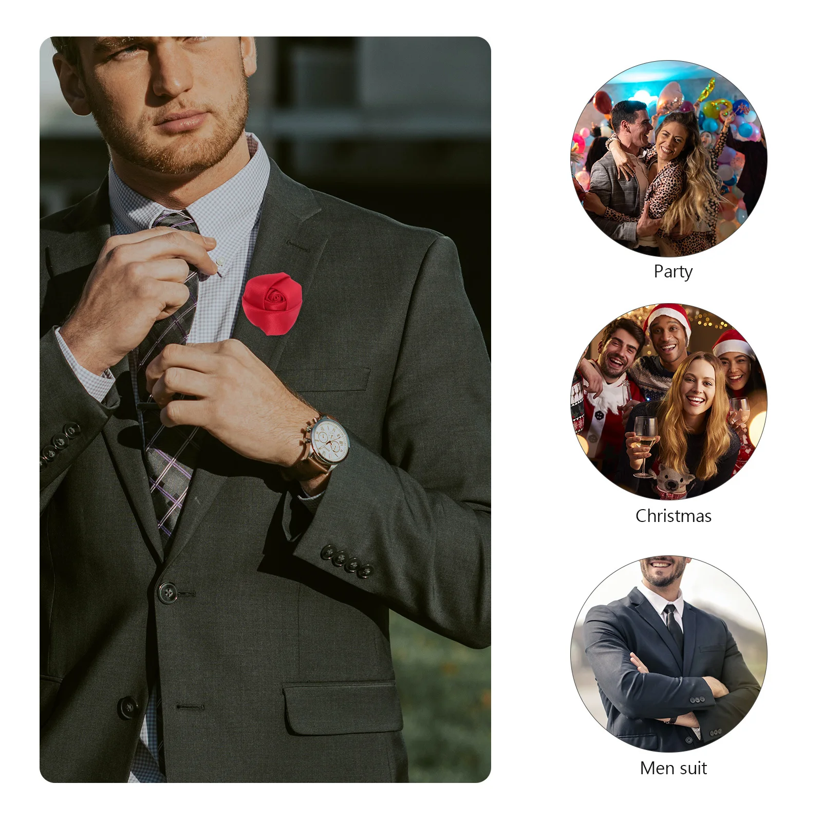 4 قطعة بروش زهرة الورد اليدوية القماش الفن رومانسية الصدار للرجال دعوى عيد الميلاد حفلة ديكور بروش الأزهار التبعي #2