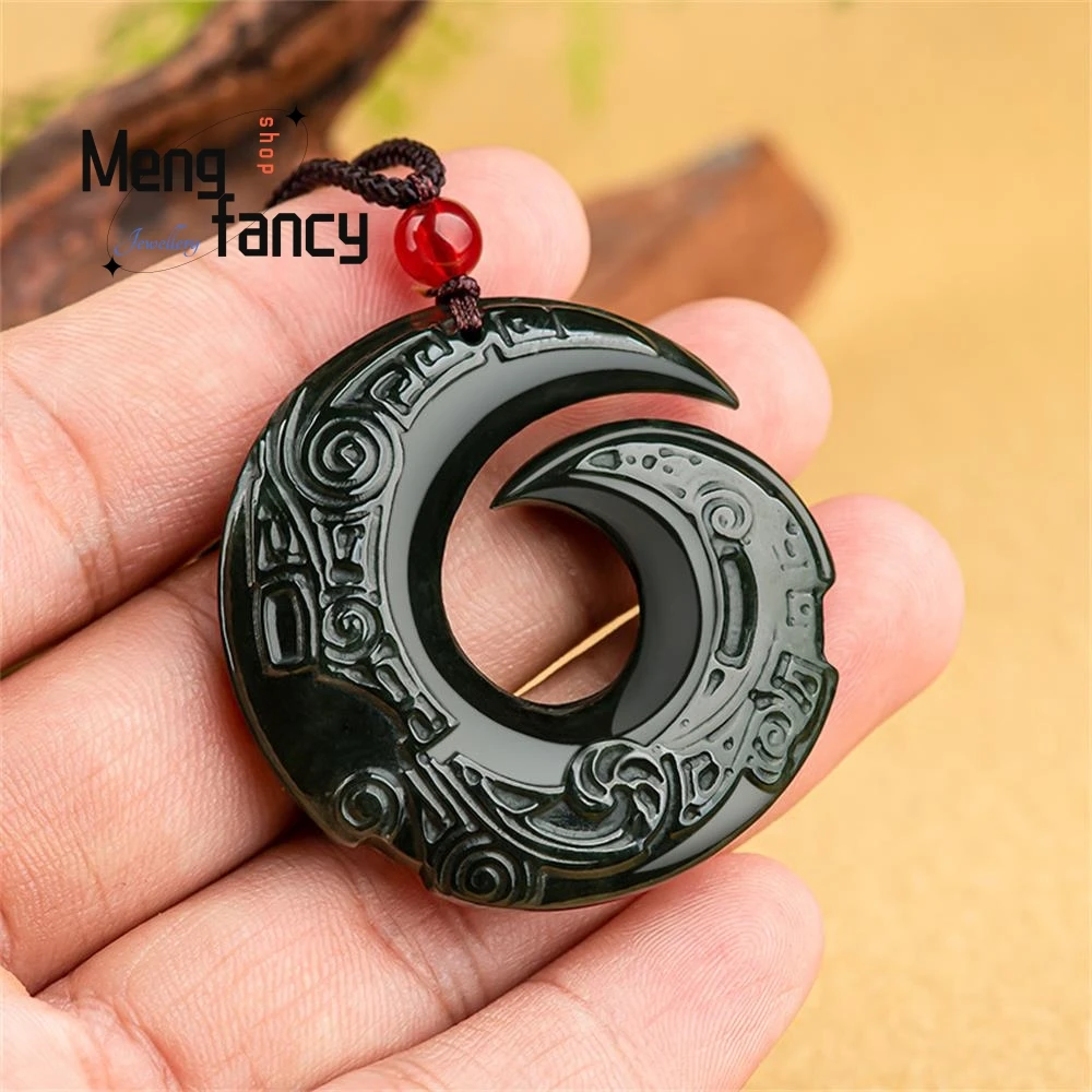 Natural Hetian Green Jade Turn The Tide Pendant Retro Charms Fashion Men Women Amulet Mascots Fine Jewelry Luxury Holiday Gifts