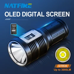 NATFIRE Flashlight GTR30 LED Digital OLED Display 3000LM P90 Type C Rechargeable Searchlight Ultra Bright Long Range Torch Light