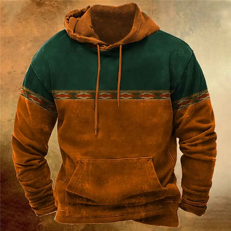 Men\'s Pullover Hoodie Sweatshirt Vintage Long Sleeve Cowboy Prints Casuals Spring & Fall For Men/Women Outerwear Streetwear