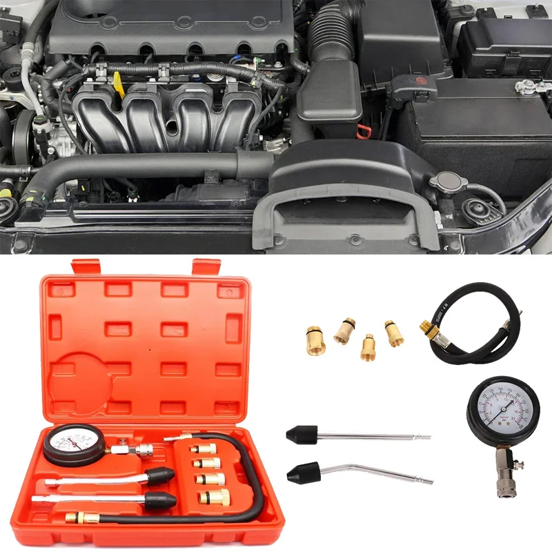 Auto Cylinder Compression Tester Kit w/M10-M18 Adapter 0-300PSI Gauge for Gasoline Engines Car Motorcycle Diagnostic Tools