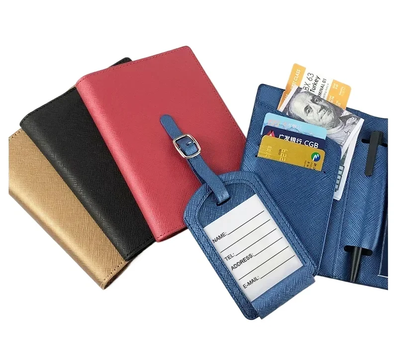 Passport Cover Case with Flight Ticket ID Credit Card Slot Pen Holder Pocket Travel Passport Holder Protector with Luggage Tag