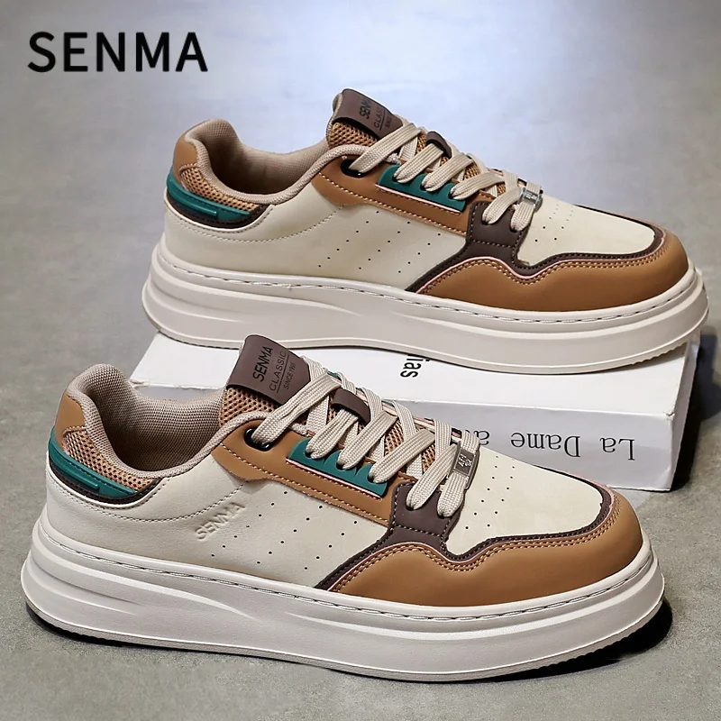 SENMA, zapatos informales de cuero para hombre, zapatos originales versátiles para parejas, zapatos deportivos ligeros de suela gruesa para mujer, Zapatillas de tenis
