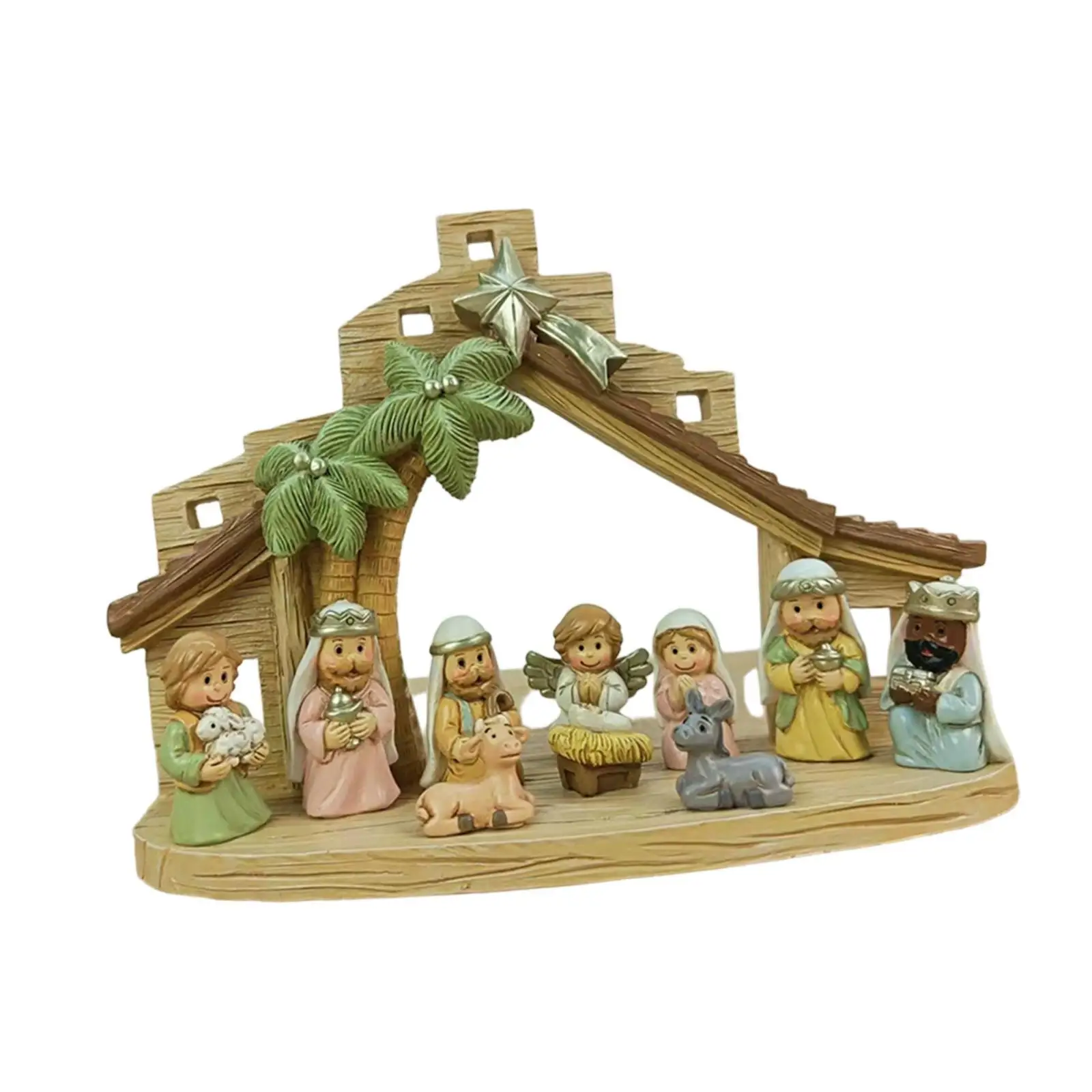 Baby Jesus Manger Scene Craft Christmas Nativity Figurine Resin Statue for Room Ornaments Collection