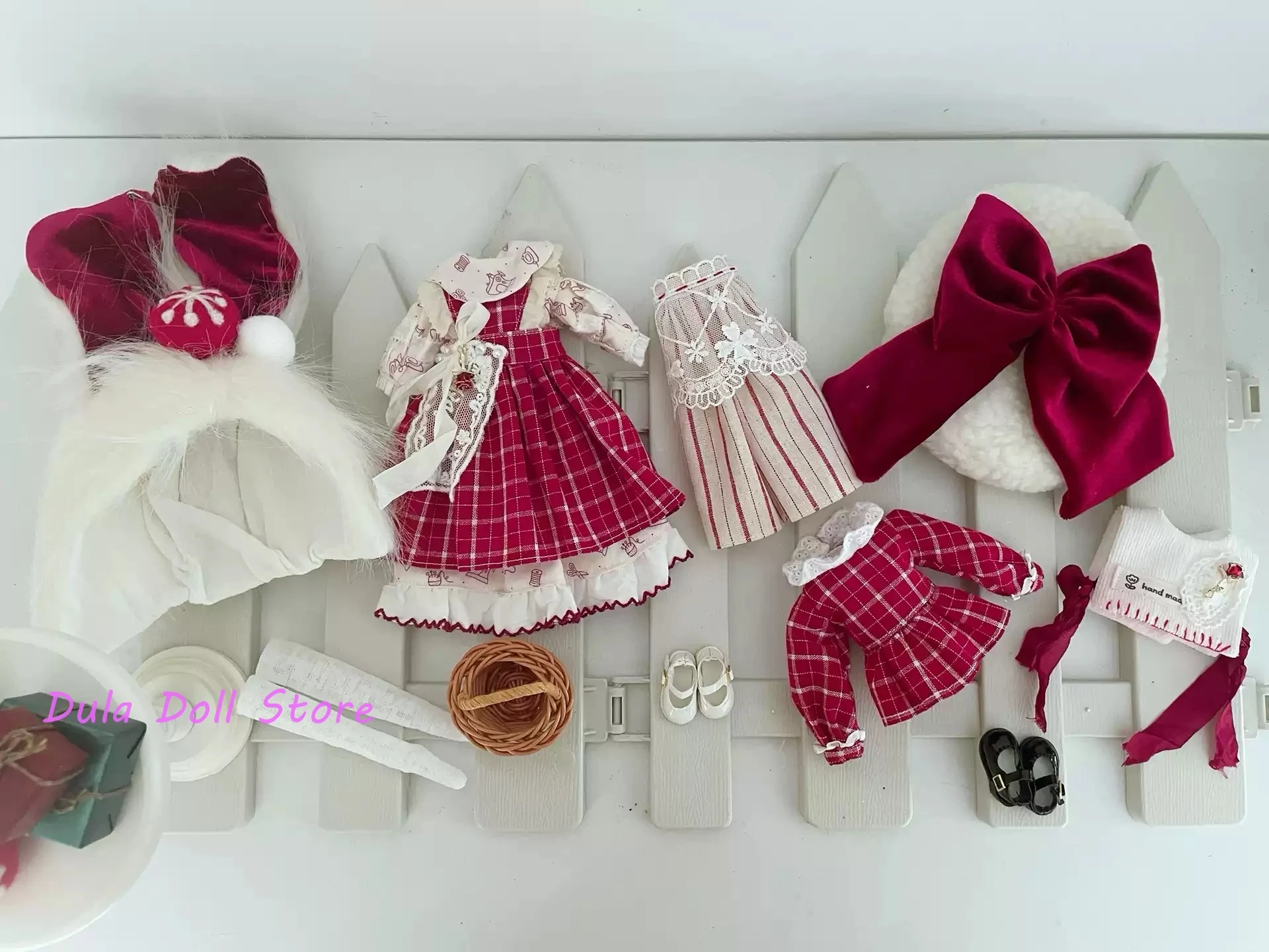 Aula pakaian boneka gaun merah kelinci dan kupu-kupu set topi Blythe ob24 ob22 Azone Licca ICY JerryB 1/6 Aksesori boneka Bjd