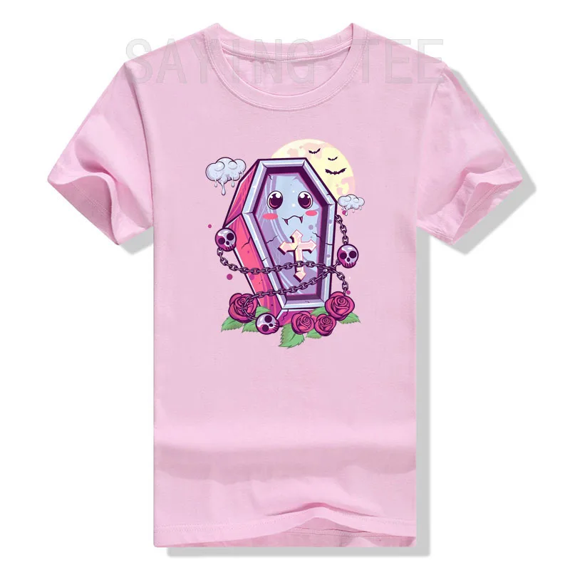 Kawaii Pastel Goth Cute Creepy Coffin Menhera Occult Nu Goth T-Shirt Gifts Anime Cartoon Graphic Tee Y2k Tops Aesthetic Clothes