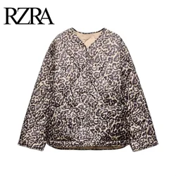 RZRA original 2024 autumn new women's animal print round neck long sleeve loose cotton jacket coat retro ladies commuter