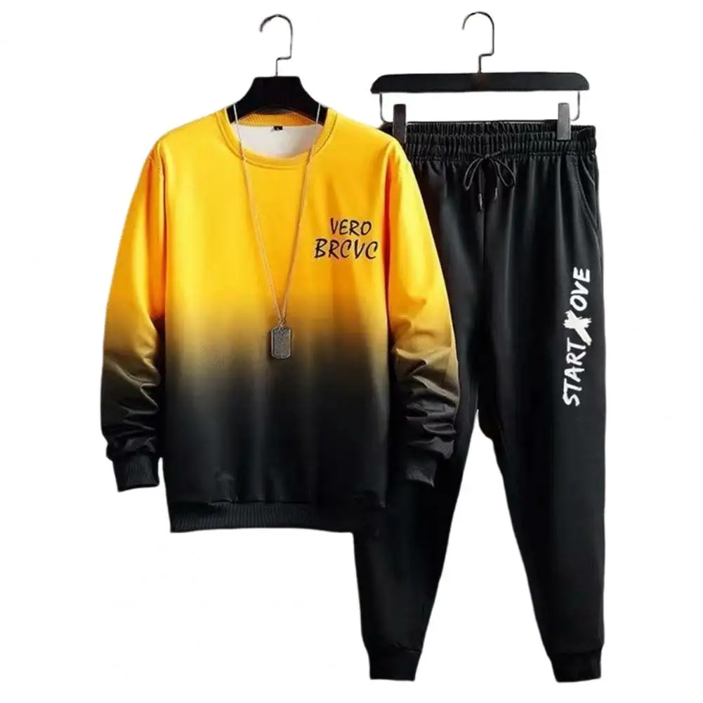 Men Winter Sports Set Men's Gradient Contrast Color Tracksuit Set with Long Sleeve Top Elastic Waist Pants for Hip Hop Sports