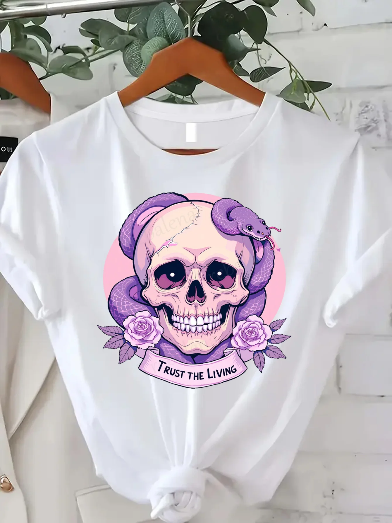 Grande taille col rond T-shirt gothique crâne serpent Rose T-Shirt femme grande taille à la mode graphique T-Shirt