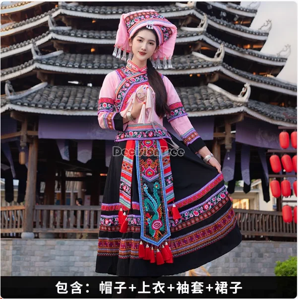 2024 zhuang minoría mujeres festival formal hanfu chino característico bordado perforamnce prenda tradicional elegante hanfu