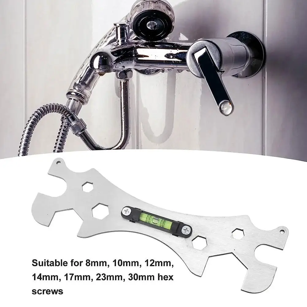 Shower Wrench Level Tool Multifunctional Stainless Steel With Bubble Level Bathroom Angle Wrench For Shower Faucet Installa X3A1