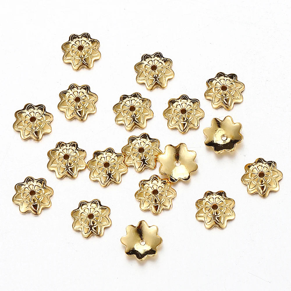 50pcs 7mm Gold Color Stainless Steel Flower Bead Caps For Jewelry Making Needlework Spacer Bead Caps DIY Accessories view 3